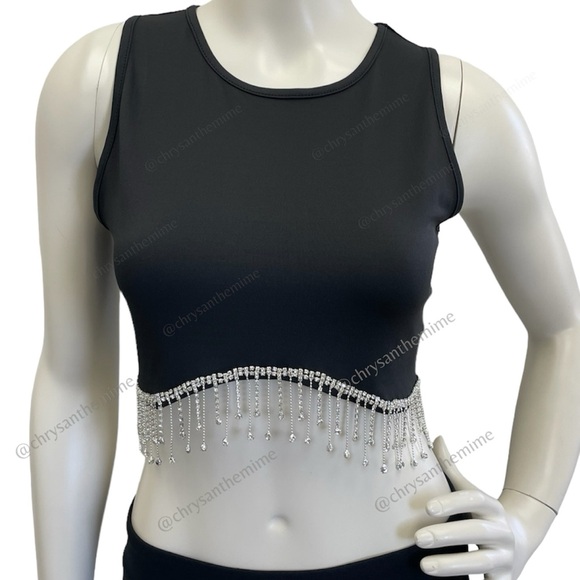 SHEIN Tops - NWT • Rhinestone Fringe Crop Tank Top